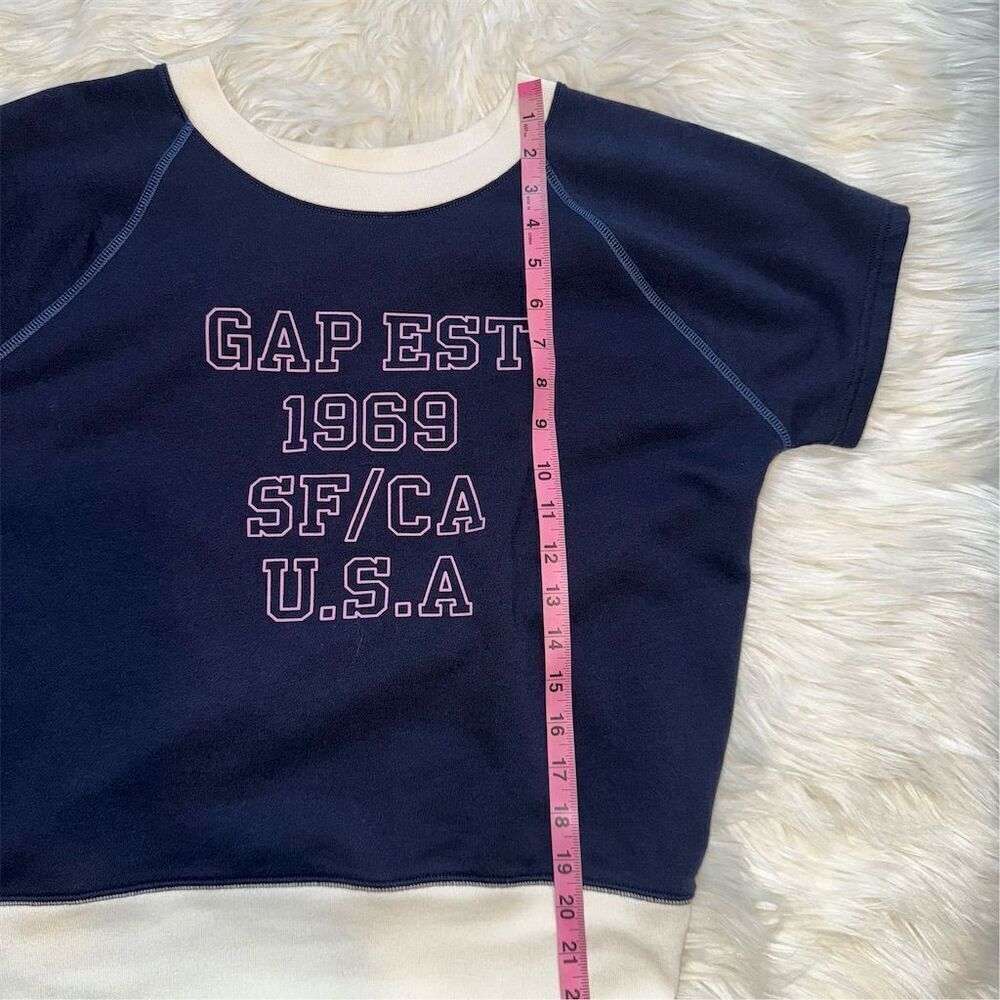 GAP Women's M Navy Blue Short Sleeve‎ Crewneck Muscle Sweatshirt Casual Cozy Y2K - Picture 8 of 10